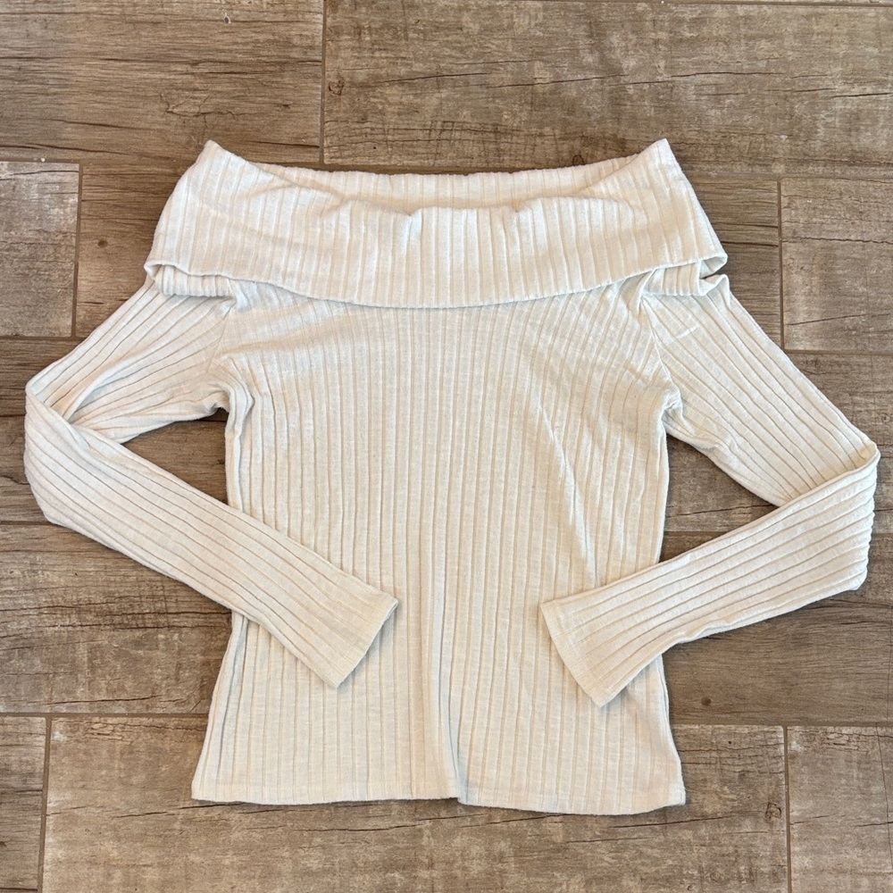 Michael Stars Off-Shoulder Ribbed Sweater - Cream - Picture 1 of 3